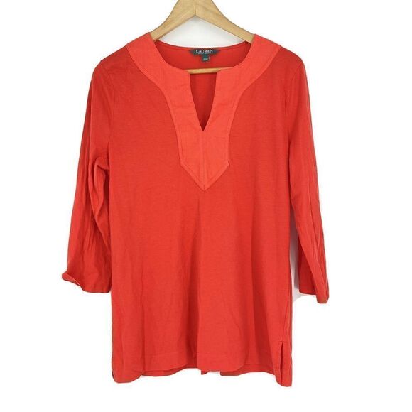 Ralph Lauren Linen Trim V Neck Shirt - Picture 1 of 5